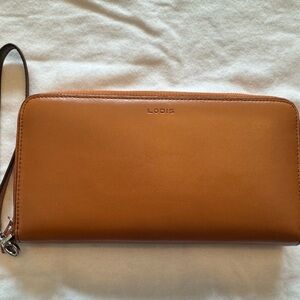 Lodis Tan Leather Clutch Wristlet